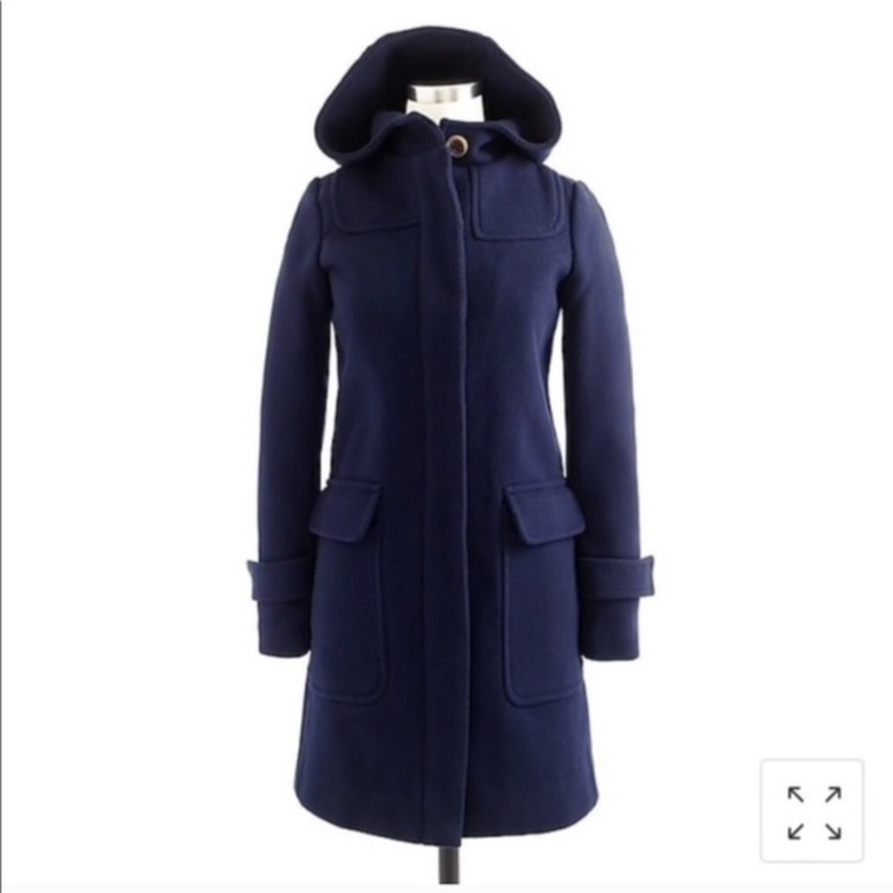 J Crew Women's Stadium Cloth Hooded Duffel Coat, Navy, Size 2